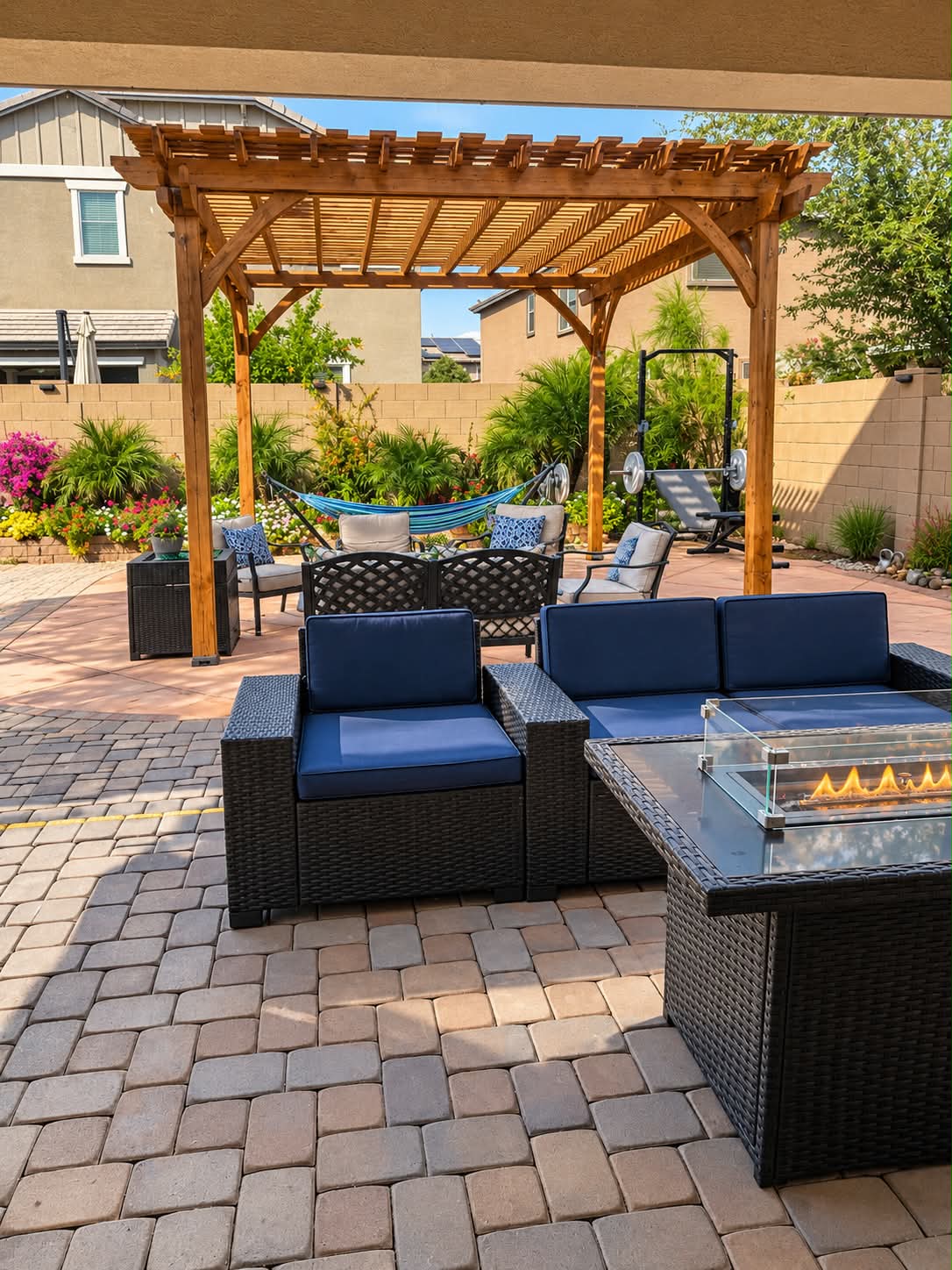 Covered outdoor seating and recreation area at Excellence Recovery